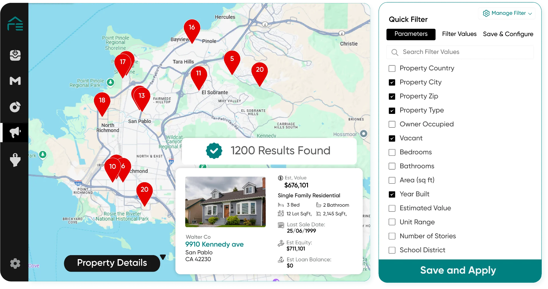 REsimpli list pulling interface showing property map and filters