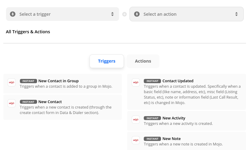 All triggers and actions