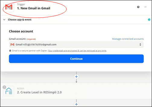 trigger page showing new email in gmail as step 1