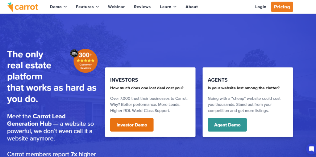 carrot real estate website builder page