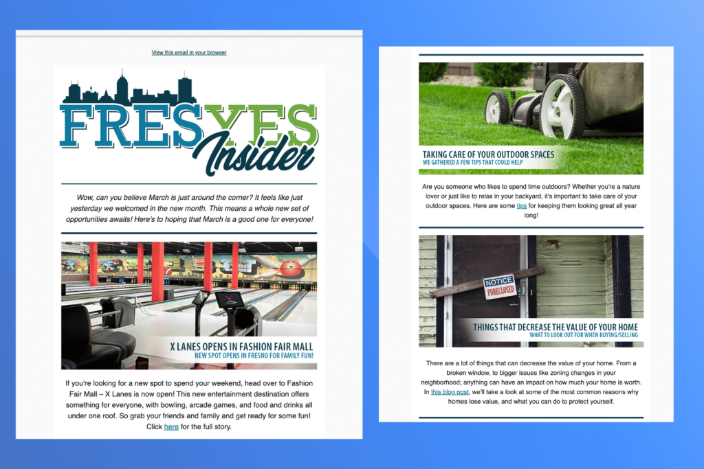 sample newsletter that spotlights local businesses and listings 