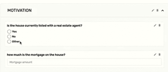 motivation section with questions about the house