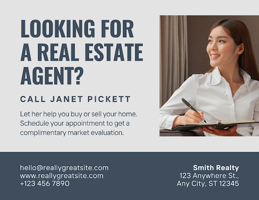 sample postcard for looking for a real estate agent by canva