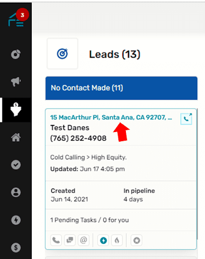 red arrow pointing to address of lead