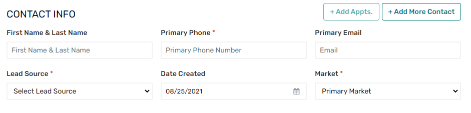 contact information section with six fields for contact details to be added