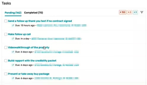 tasks page showing the pending tasks
