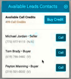 available lead contacts with call buttons for each lead