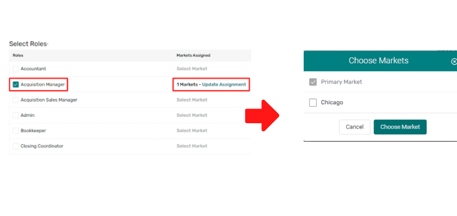 select role and market assignment