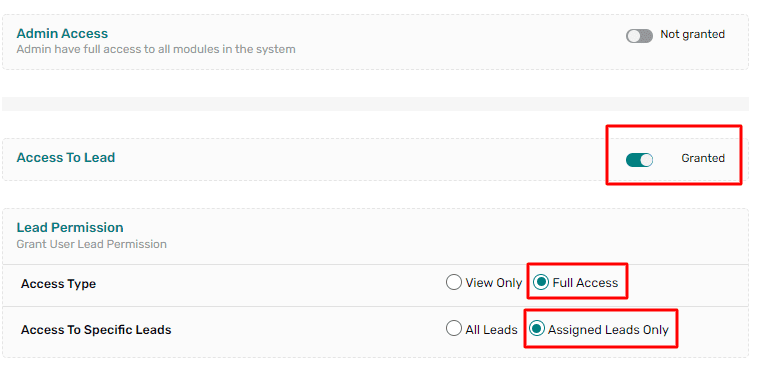 Access permission for lead and admin
