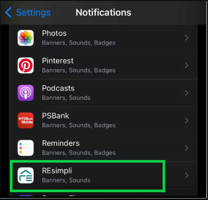 green box around resimpli app in mobile page