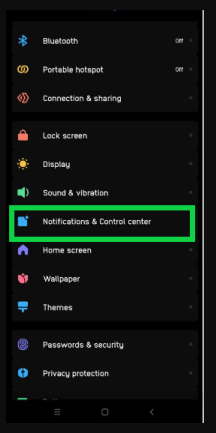 green box on mobile setting for notifications and control center