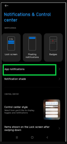 green box on app notification in mobile settings