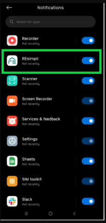 green box around resimpli app notification 