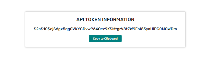API token with copy to clipboard button