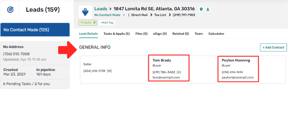 red arrow pointing to general info section with red boxes around buyer information