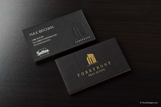 sample black and cold business cards from forefront real estate