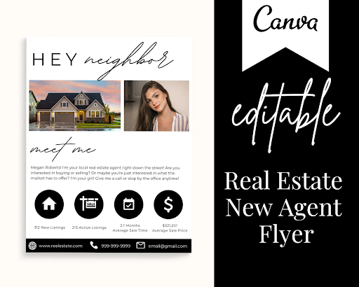 sample hey neighbour real estate new agent flyer by canva