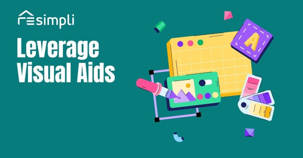 supplies for presentations with text saying Leverage Visual Aids