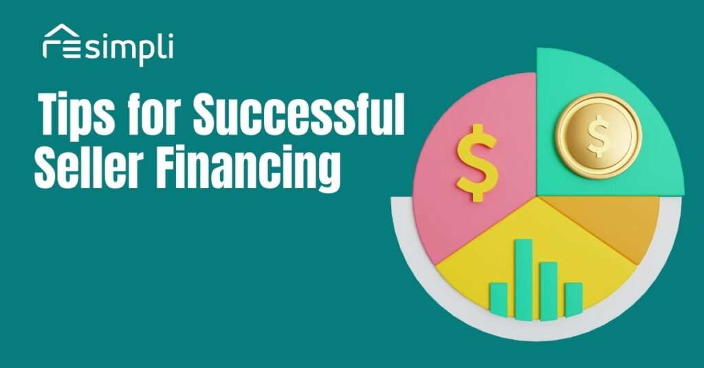 Tips for Successful Seller Financing text with a pie chart showing currency symbols