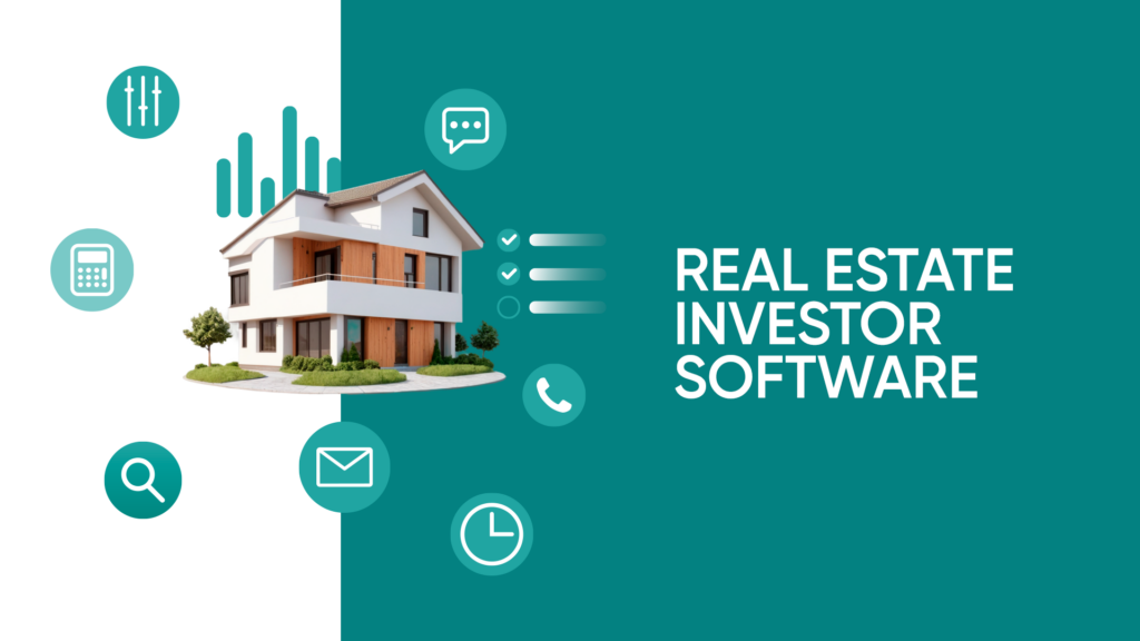 image of house with several icons of functions for a real estate investor software