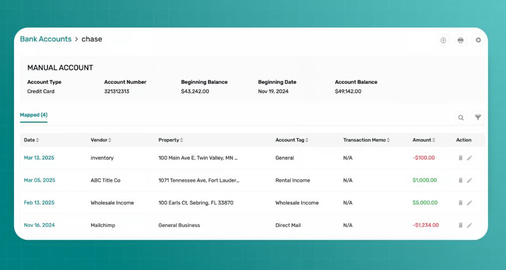 Monitor financials monthly with REsimpli’s accounting tools