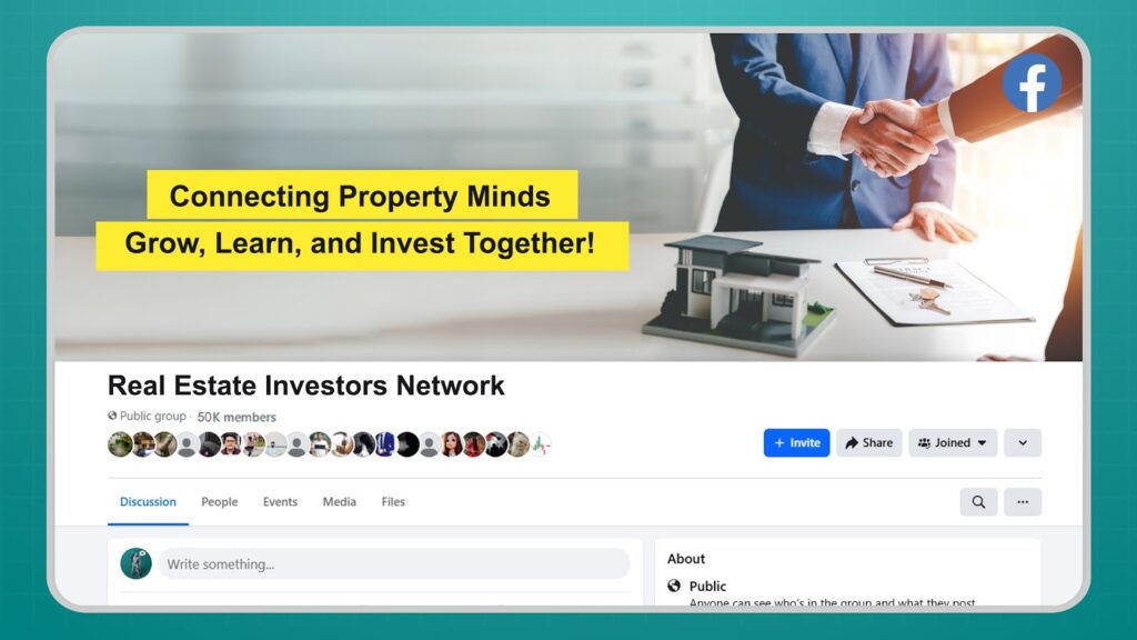 A Facebook group of real estate investors with around 50,000 members